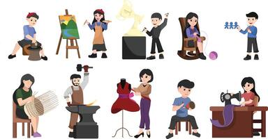 A Set Diverse Collection of Artisans Showcasing Traditional and Modern Handcrafted Skills. vector