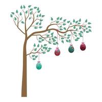 Decorated Easter Eggs Hung On A Tree vector