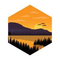suIllustration template design, with natural view of sunset from trees, mountains and lakes vector