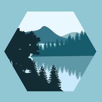 Illustration template design, with natural scenery of trees, mountains and lakes vector