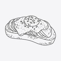 Delicious Avocado Toast with Fried Egg. Thin Line Illustration. vector