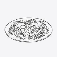 Caesar Salad with Egg and Croutons. Thin Line Illustration. vector