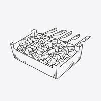 Grilled Chicken Satay Skewers on Fireplace. Thin Line Illustration. vector