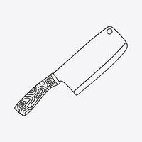 Sharp butcher knife with wooden handle. Thin line illustration. vector