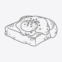 Deliciouse fried egg on toast. Thin line illustration. vector