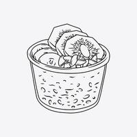 Healthy Overnight Oatmeal with Kiwi, Banana, and Seed. Thin Line Illustration. vector