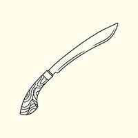 Sharp Machete with Wooden Handle. Thin Line Illustration. vector