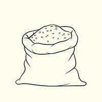 Lots of Rice in Hemp Bag. Thin line illustration. vector