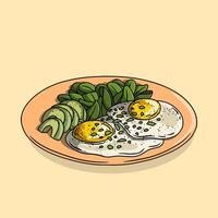 Breakfast plate with eggs, avocado, and spinach vector