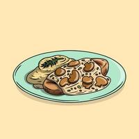 Chicken schnitzel with mashed potatoes and mushroom sauce. vector
