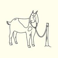 Goat Tethered to a Rope. Thin line illustration. vector