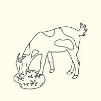 Goats Grazing and Eating Grass in the Field. Thin line illustration. vector