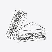 Delicious Triangle Sandwich Filled with Vegetables. Thin Line Illustration. vector