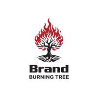 burning tree with flame fire logo design vector