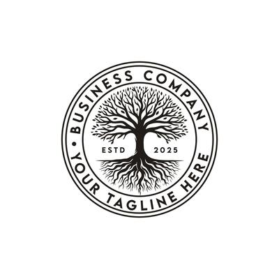 badge Tree of Life Oak Banyan Maple with root Stamp Seal Emblem Label logo design