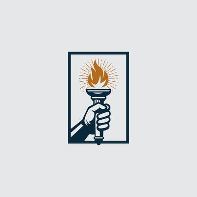 Hand holding burning torch fire flame logo design