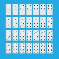 A Full set of white dominoes with shadows on a blue background. Complete double-six set vector