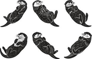 Otter Silhouette Design Set vector