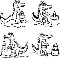 Gentle alligator coloring page line art vector