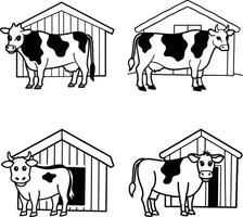 Cow line art illustrations for coloring in black and white vector