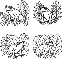 Frog ink line sketch for coloring sheets vector