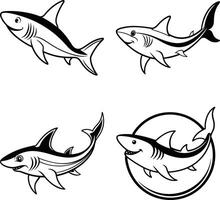 Cute shark fish bundle featuring marine and tropical animals in an underwater design vector