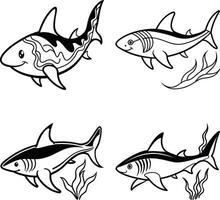 Lovely shark fish pack with tropical and marine animals in an underwater setting vector