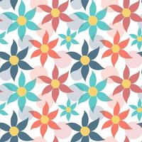 Seamless pattern with simple multicolored flowers. Floral abstract minimalistic background. vector