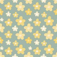 Naive seamless floral pattern with clockwork daisies on a dark background in doodle style. vector