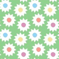 Naive seamless pattern with flowers on green background in doodle style. vector