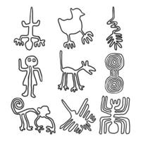 Set of Black Line Doodle Art Elements on White Background. illustration about Nazca. vector