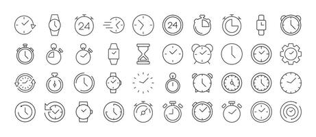 Clock, Smart Watch, Alarm Clock, Timer Line Icon Collection. Outline Signs for Graphic and Web Design, Apps, Adverts, Various Cards vector