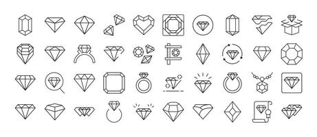 Collection of Jewelry Related Line Icons. Diamond and Gem Outline Signs for Graphic and Web Design, Apps, Adverts, Various Cards vector