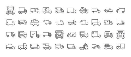 Pack of Van and Truck Related Line Icons. Outline Signs for Graphic and Web Design, Apps, Adverts, Various Cards vector