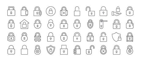 Lock Line Icon Collection. Door and Padlock Outline Signs for Graphic and Web Design, Apps, Adverts, Various Cards vector