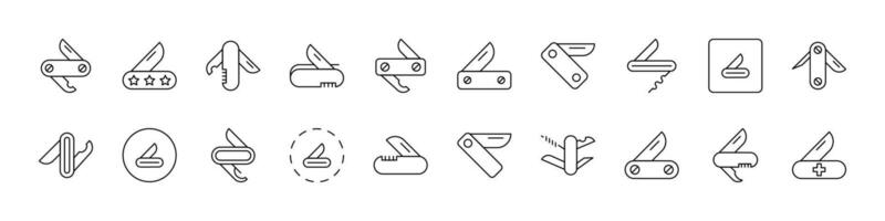 Collection of Camping Related Line Icons. Folding Knife Outline Signs for Graphic and Web Design, Apps, Adverts, Various Cards vector