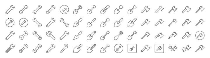 Collection of Brick Wall, Floor Plan, Building Related Line Icons. Outline Signs for Graphic and Web Design, Apps, Adverts, Various Cards vector