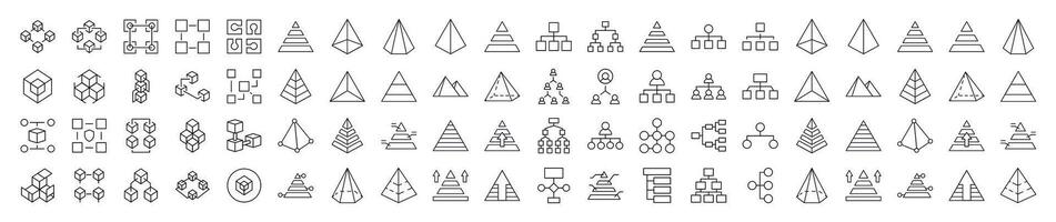 Collection of Pyramid, Hierarchy, Cubes Related Line Icons. Outline Signs for Graphic and Web Design, Apps, Adverts, Various Cards vector