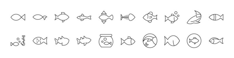 Fish Line Icon Set. Outline Signs for Graphic and Web Design, Apps, Adverts, Various Cards vector