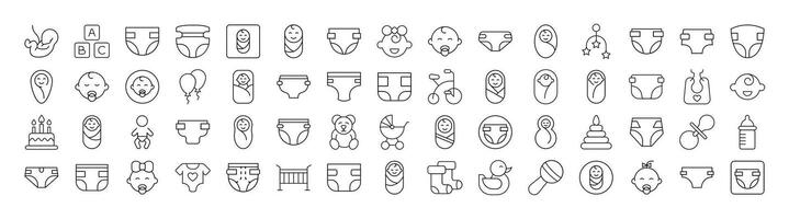 Family, Baby, Diapers Line Icon Bundle. Outline Signs for Graphic and Web Design, Apps, Adverts, Various Cards vector