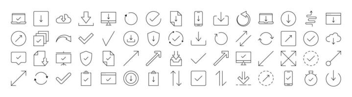 Bundle of Round Arrow, Direction, Arrow Up, Arrow Down Related Line Icons. Outline Signs for Graphic and Web Design, Apps, Adverts, Various Cards vector