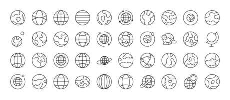 Collection of Globe and Planet Related Line Icons. Outline Signs for Graphic and Web Design, Apps, Adverts, Various Cards vector