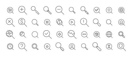 Pack of Magnifying Glass Related Line Icons. Outline Signs for Graphic and Web Design, Apps, Adverts, Various Cards vector