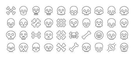 Collection of Skull Related Line Icons. Outline Signs for Graphic and Web Design, Apps, Adverts, Various Cards vector