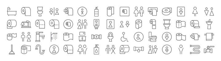 Bathroom and Toilet Thin Line Icon Set. Outline Signs for Graphic and Web Design, Apps, Adverts, Various Cards vector