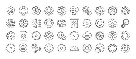 Set of Gear and Cogwheel Related Line Icons. Outline Signs for Graphic and Web Design, Apps, Adverts, Various Cards vector