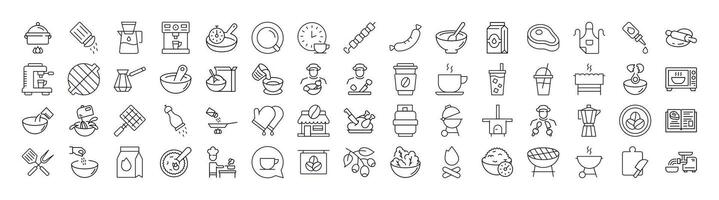 Pack of Kitchen, Food, Barbeque Related Line Icons. Outline Signs for Graphic and Web Design, Apps, Adverts, Various Cards vector