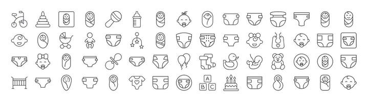 Set of Family, Baby, Diapers Related Line Icons. Outline Signs for Graphic and Web Design, Apps, Adverts, Various Cards vector