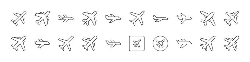 Set of Aviation Related Line Icons. Plane Outline Signs for Graphic and Web Design, Apps, Adverts, Various Cards vector