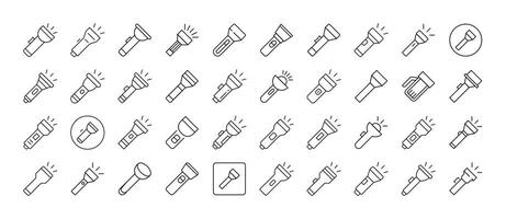 Camping Flashlight Line Icon Set. Outline Signs for Graphic and Web Design, Apps, Adverts, Various Cards vector